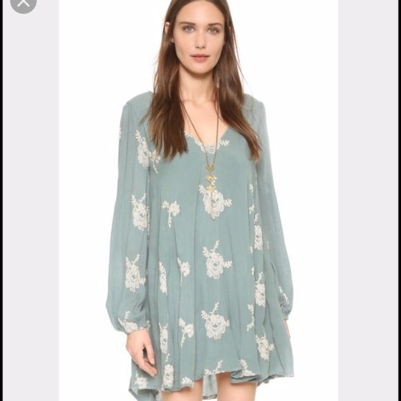 Free People Dresses & Skirts - Free People Misty Green Embroidered Emma Dress LG